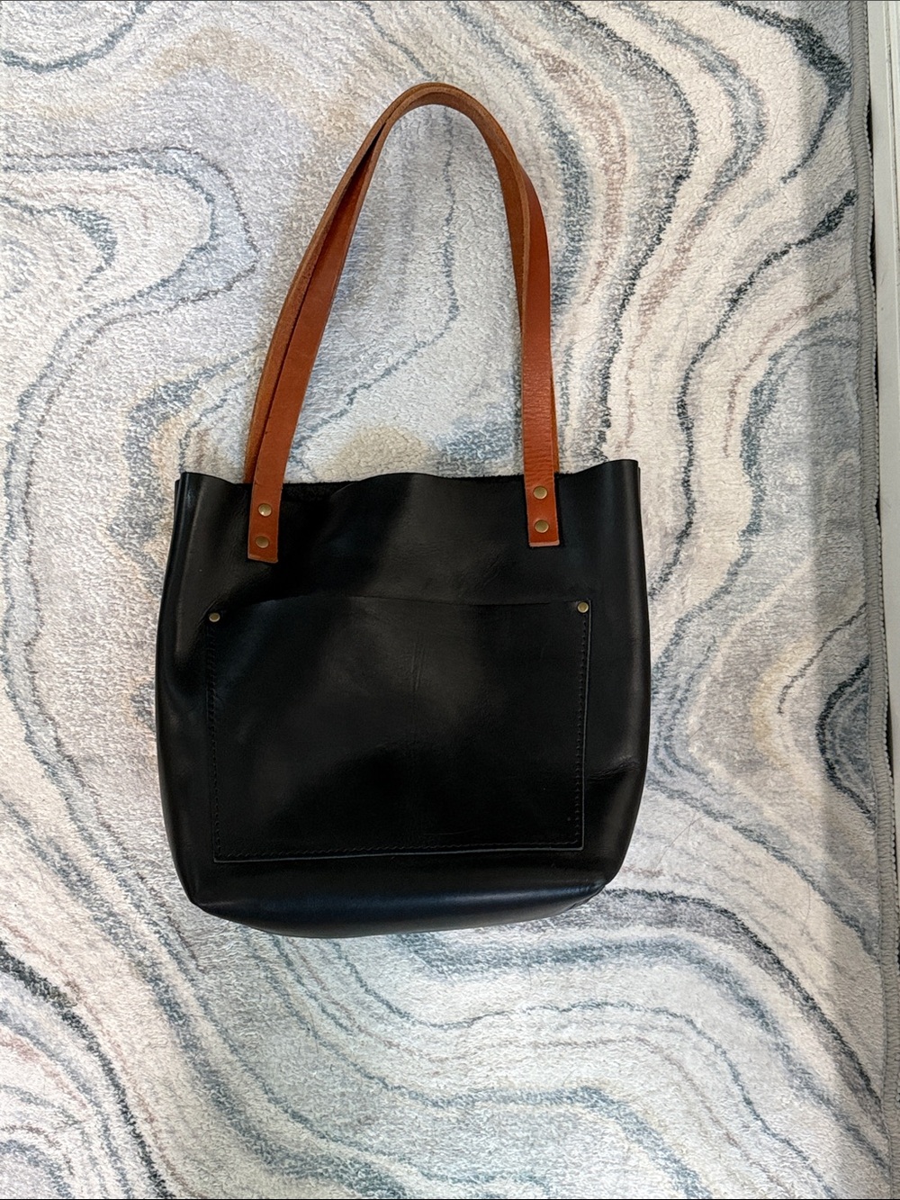 Black Tote Bag with Tan Shoulder Straps - Versatile Everyday Carry